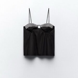 Zara • Black Rhinestone Poplin Top